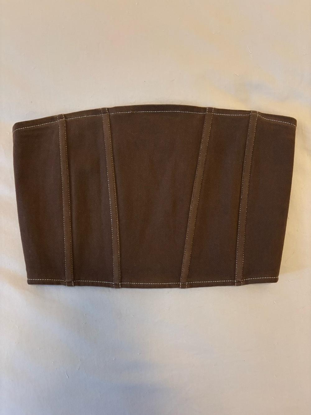 Sleeveless Brown Structured Crop Top with Stitch Paneling